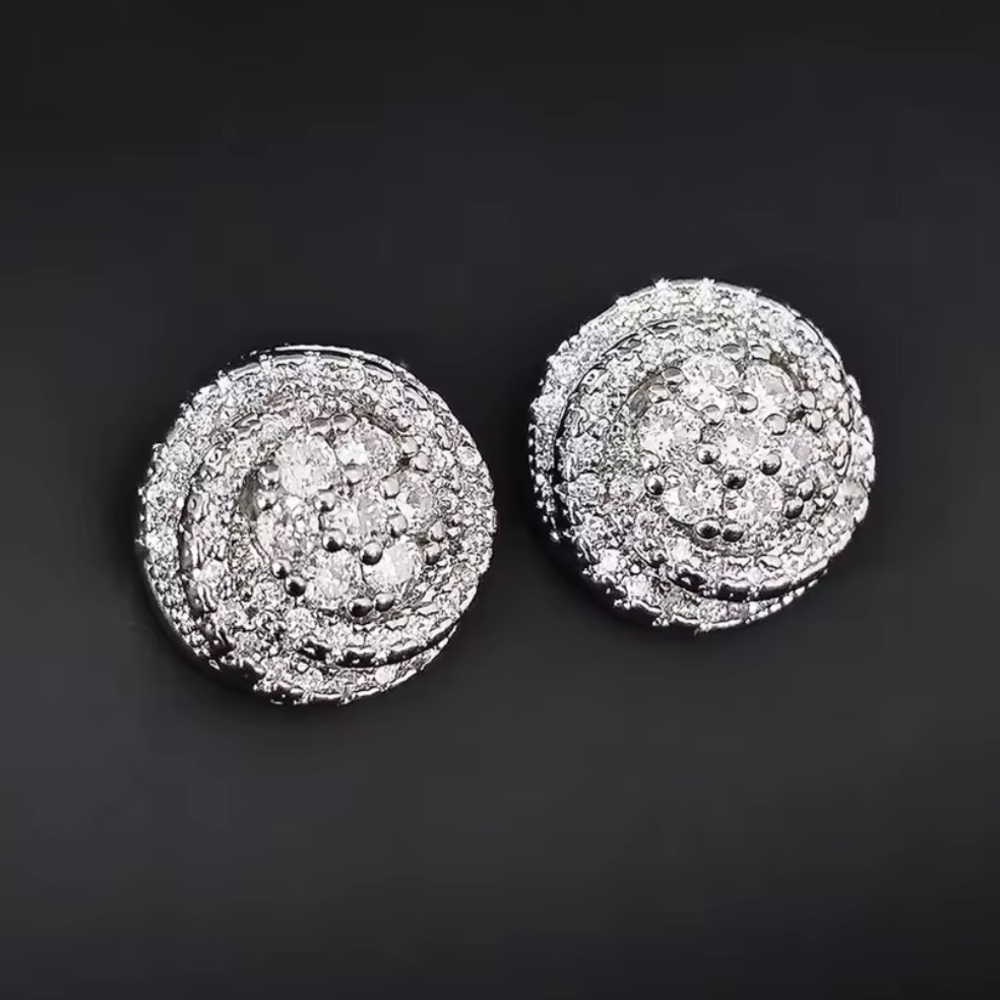 Silver Crystal Round Stud Earrings - Women's Fashion Jewelry